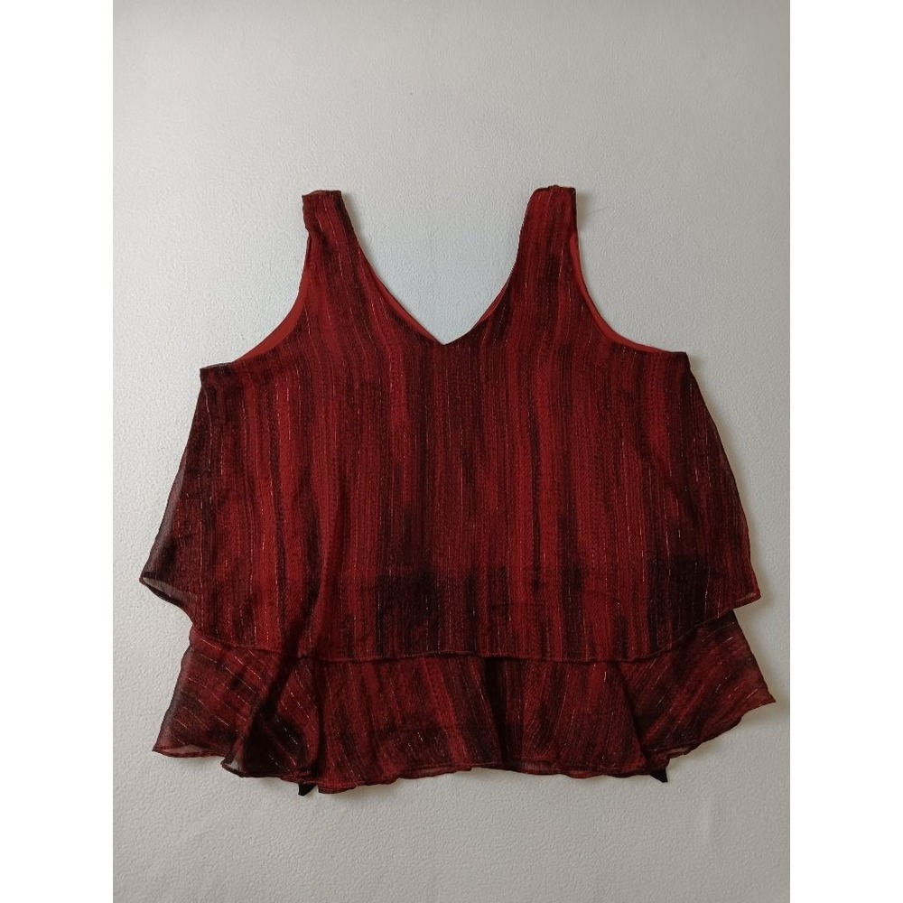 Bobeau Womens XL Red Sleeveless Tiered Ruffle Metallic Tank Blouse Top